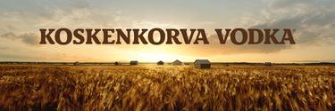 Koskenrova Vodka Schriftzug mit Weizenfeld im Hintergrund