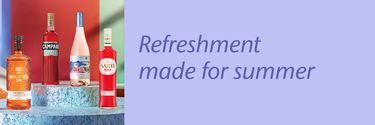 Pure refreshment made for summer: Selection of spirits against a colorful background.