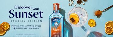 Discover your Sunset with Bombay Sapphire Sunset infused with warming spices & bittersweet mandarin