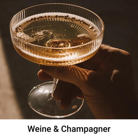 Champagnerglas mit Untertitel: Weine und Champagner