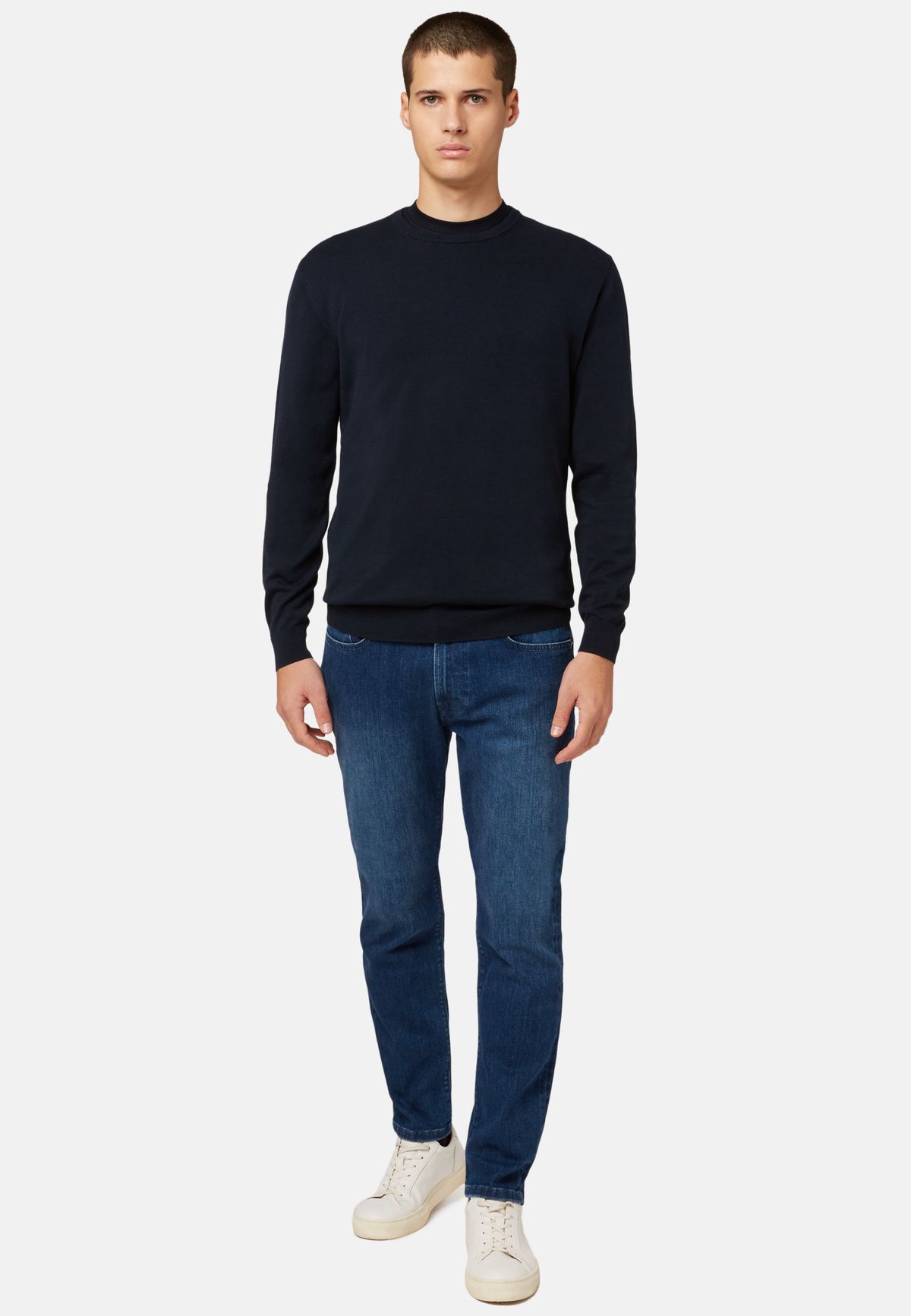 Navy round-neck Pima Cotton Sweater | Frankfurt Airport Online Shopping