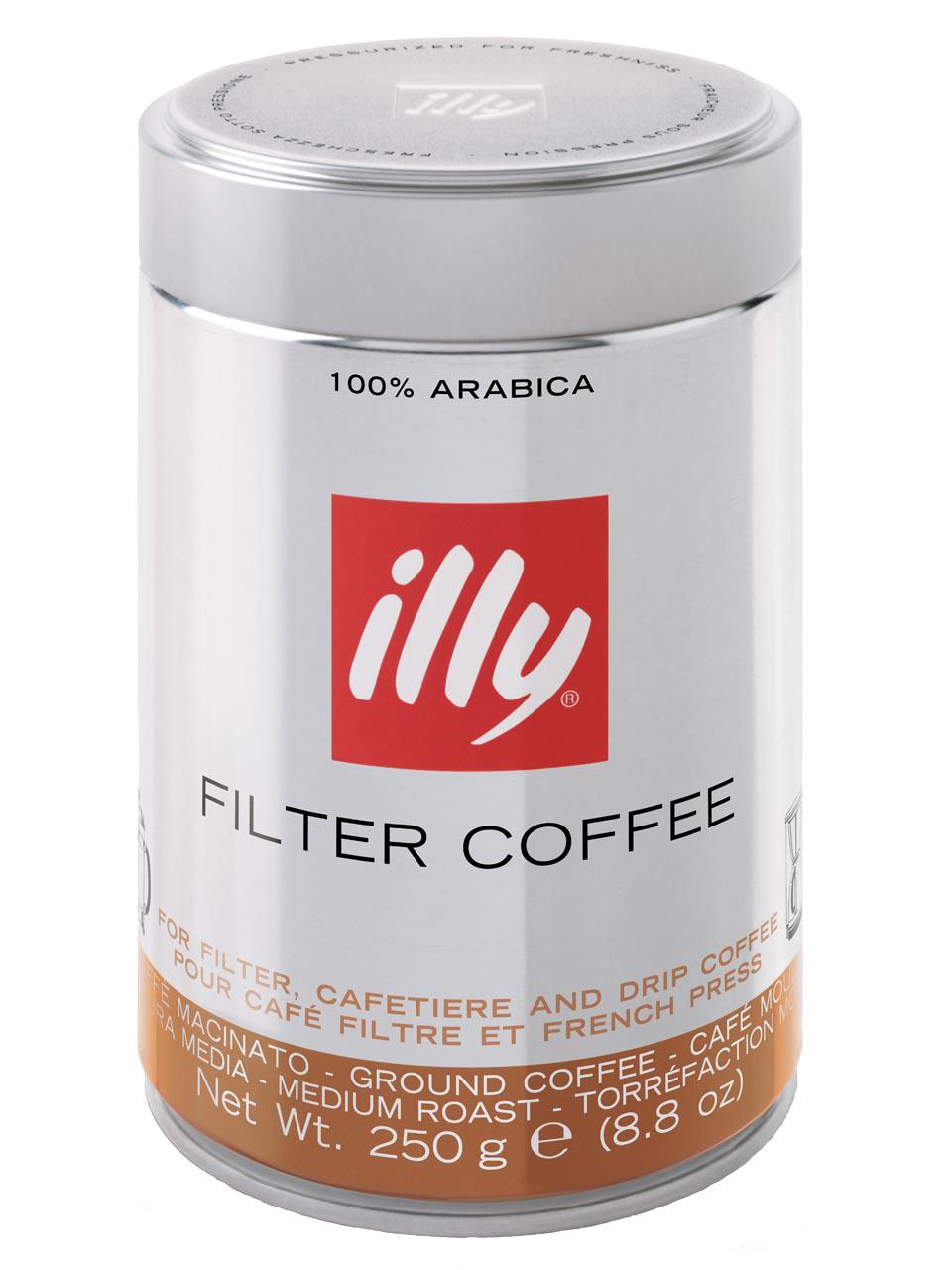 Illy Caffè macinato Filter 250g in a tin