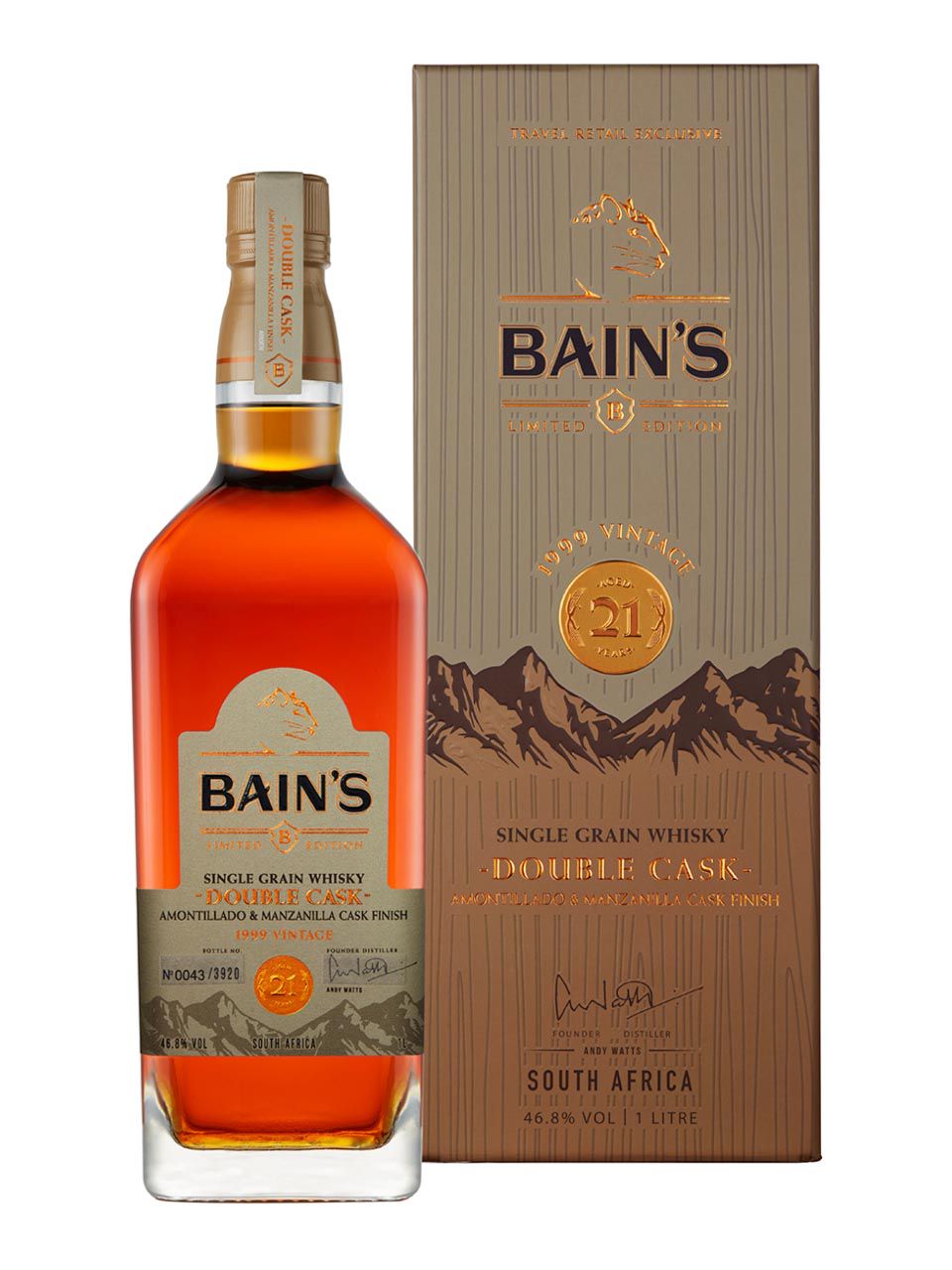 Online pack Whisky Single 21y 1L Double Airport Shopping Frankfurt Cask 46.8% gift Grain | Bain\'s