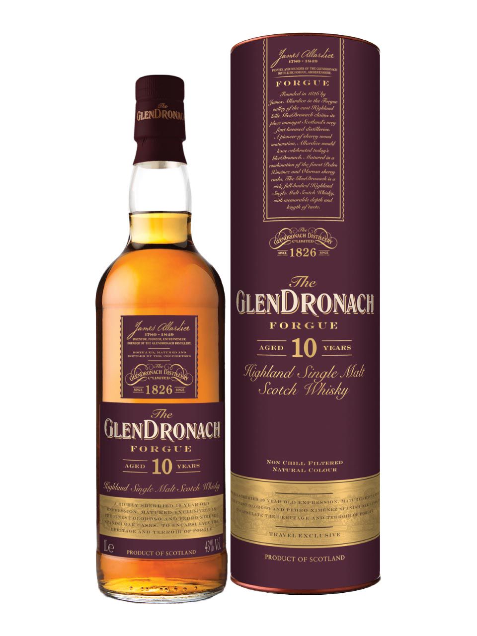 GlenDronach 10y Highland Single Malt Scotch Whisky 43 1L gift