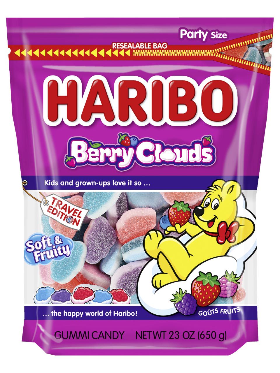 Haribo fruit gums with foam sugar with blueberry, wild berry and