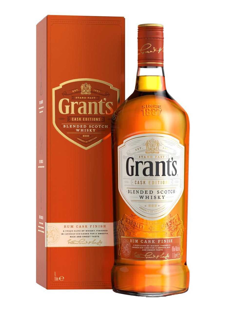 Grant&rsquo;s Rum Cask Finish Blended Scotch Whisky 40% 1L gift pack 