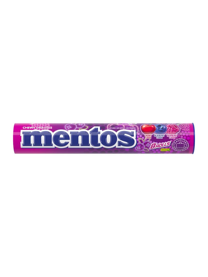 Mentos Jumboroll Kaubonbons mit Beerengeschmack: Kirsche, Blaubeere und Himbeere