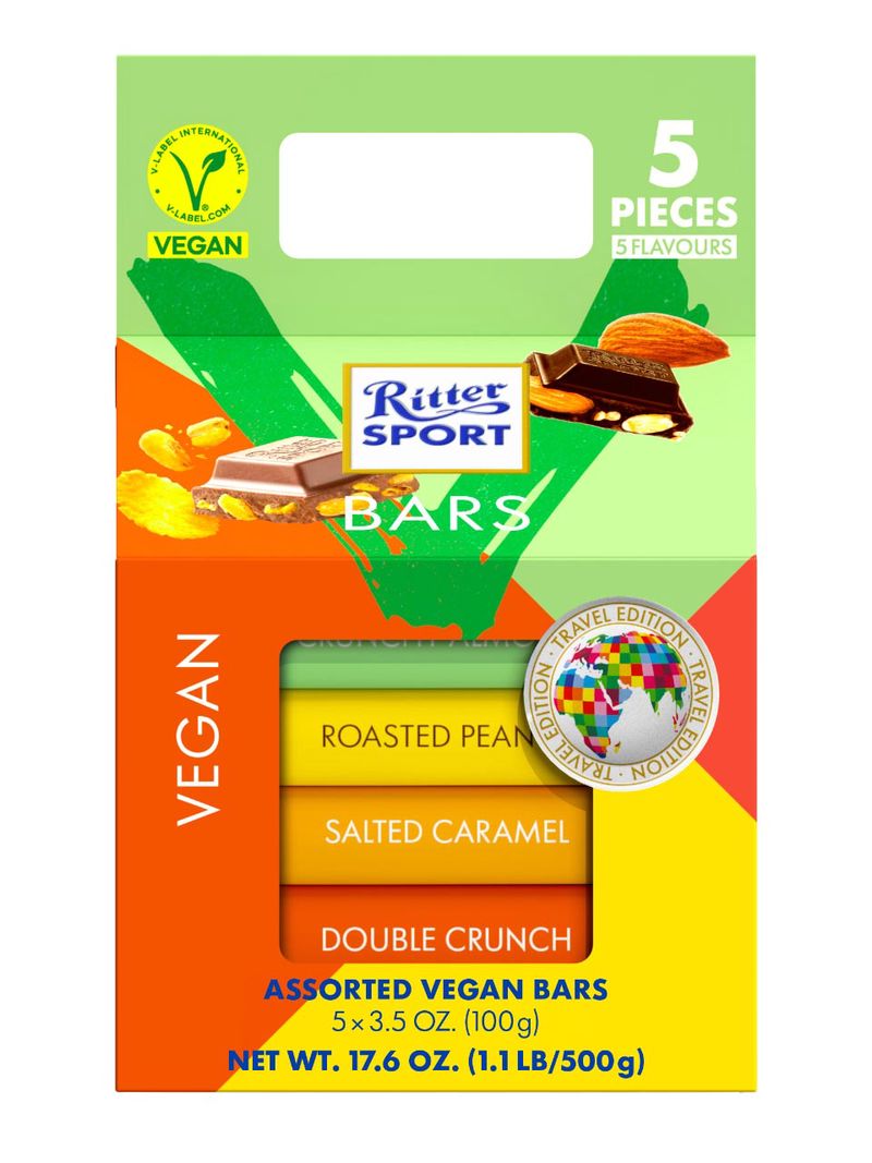 Ritter Sport Vegan Turm mit 5 veganen Schokoladentafeln