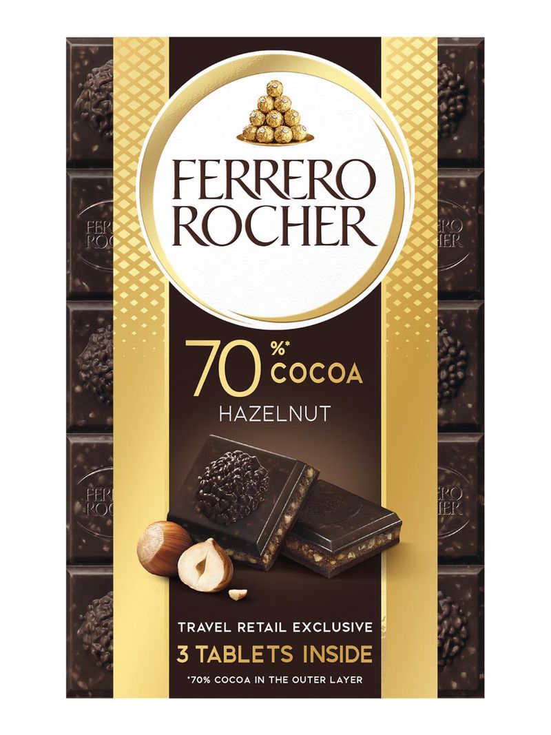Rocher 70% Zartbitterschokoladentafel mit Haselnussfüllung und Haselnussstückchen