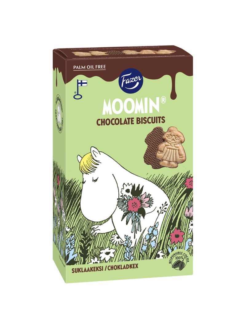 Fazer Moomin Kekse mit Milchschokolade überzogen