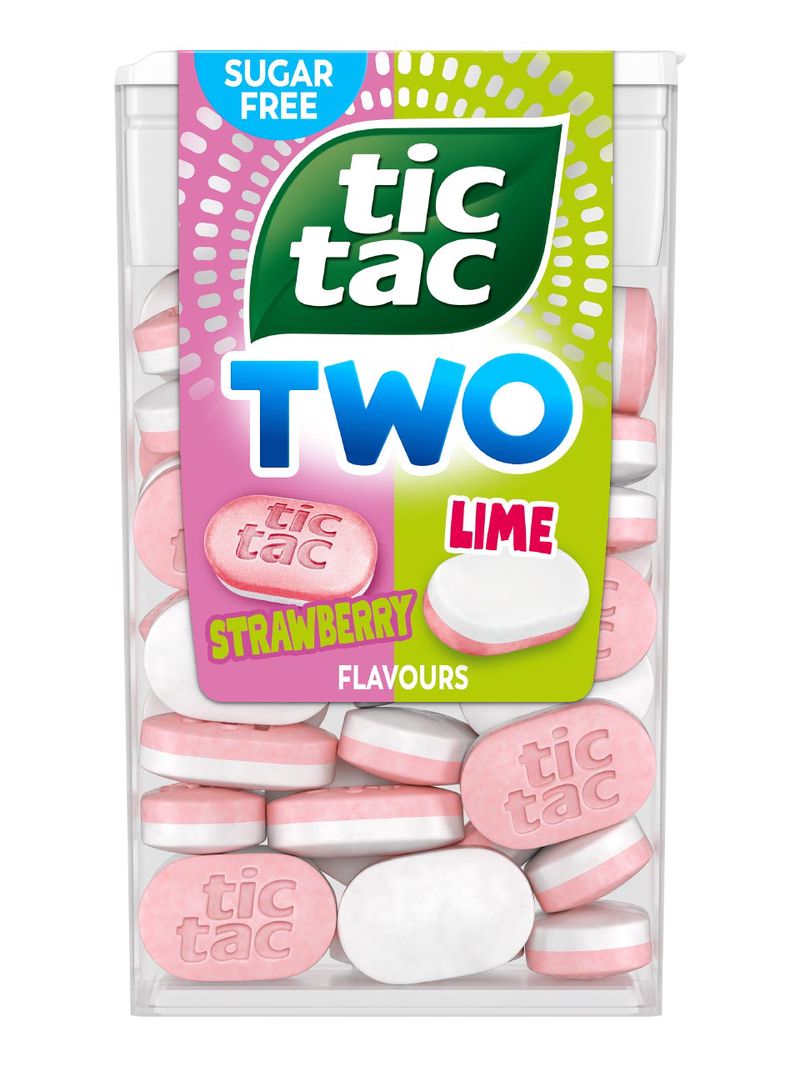 Tic Tac TWO zuckerfreie Bonbons mit Erdberren und Limette-Geschmack, mit Süßungsmitteln