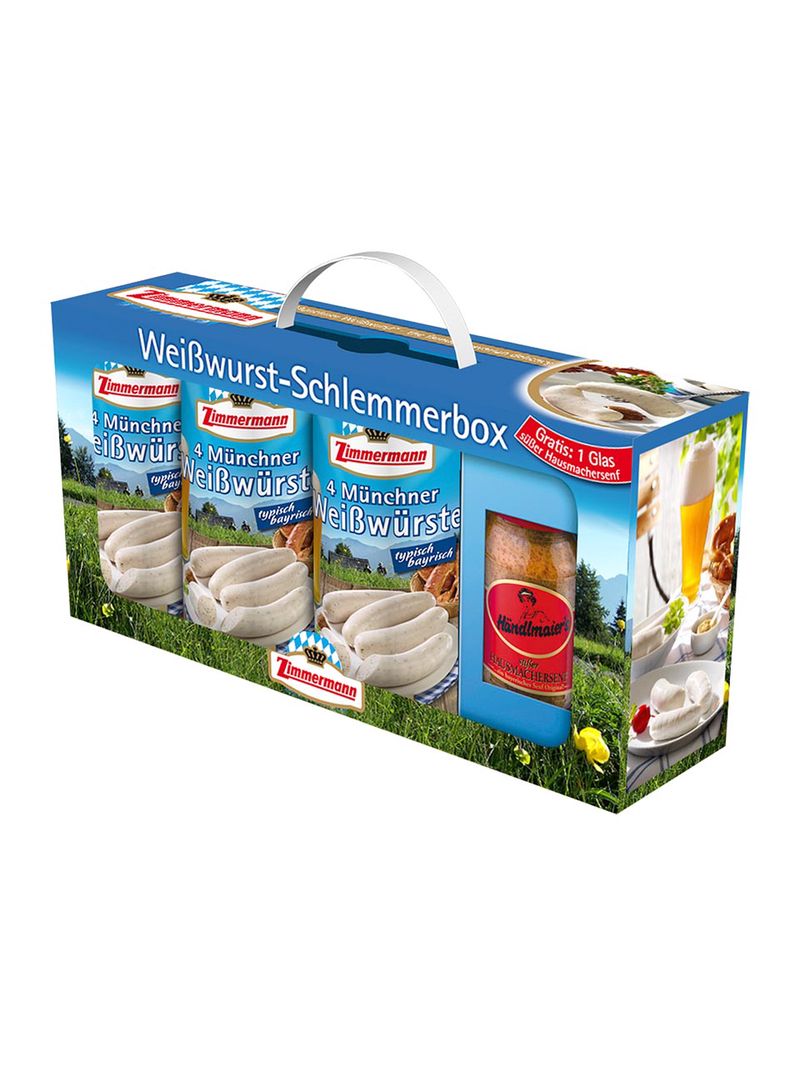 Zimmermann Weißwurst-Schlemmerbox 3 x 250g Dosen + 1 Glas Händlmaiers Hausmachersenf, süß