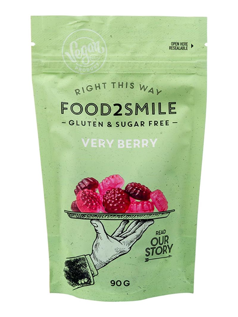 Food2Smile Zuckerfreie Gummibonbons mit Fruchtgeschmack, mit Süßungsmitteln, 90G.