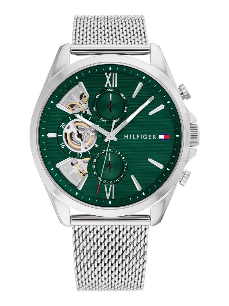 Tommy Hilfiger Herren Verde Scuro/Grigio Chiaro Multifunktionsuhr "Baker", Silber (Silberfarben, Dunkelgrün), Armbanduhren, Quarzuhr, Armbanduhr, Uhr, Edelstahlarmban... - Image 3