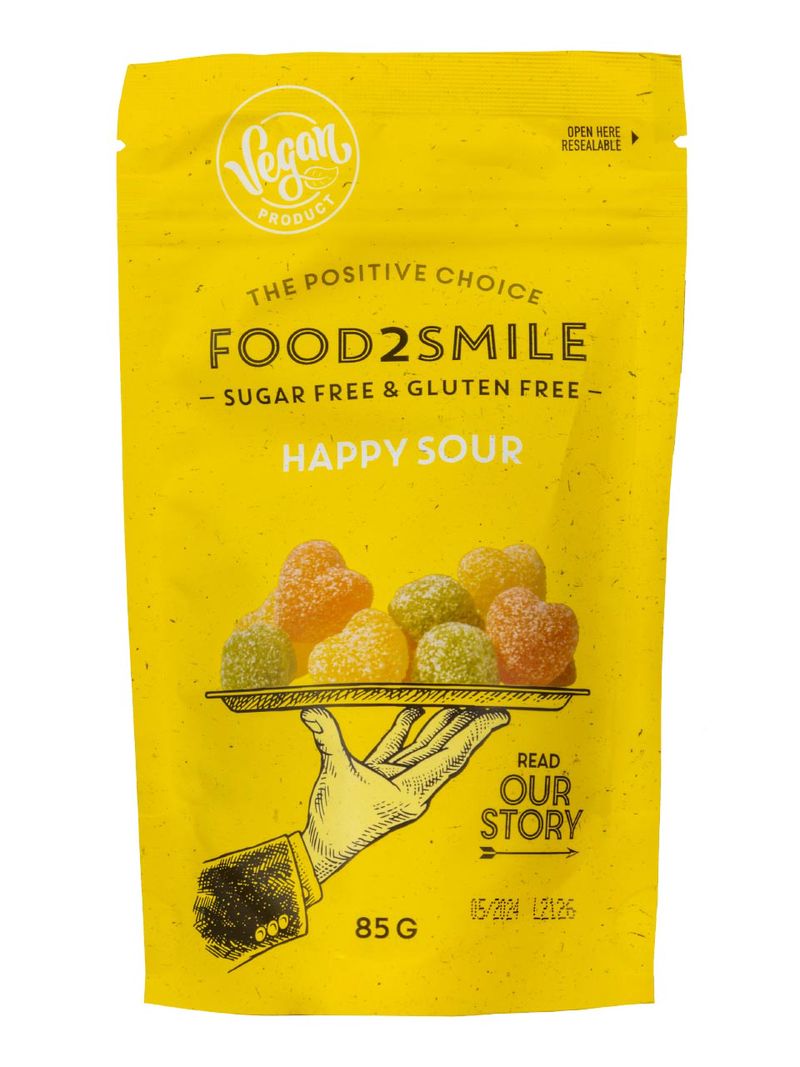 Food2Smile Zuckerfreie saure Gummibonbons mit Süßungsmitteln, 85G.