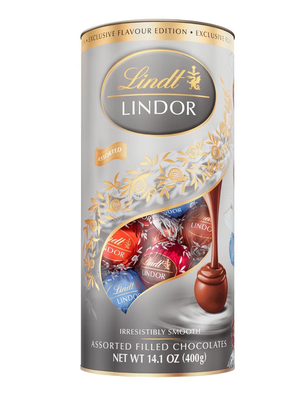 Lindt Lindor Tube silver with four flavours (milk, hazelnut, milk and ...